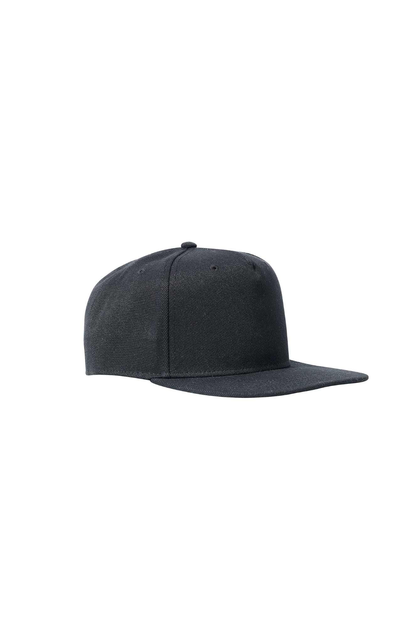 The Flat Peak Snap Back features visible stitching and is available at wholesale prices 