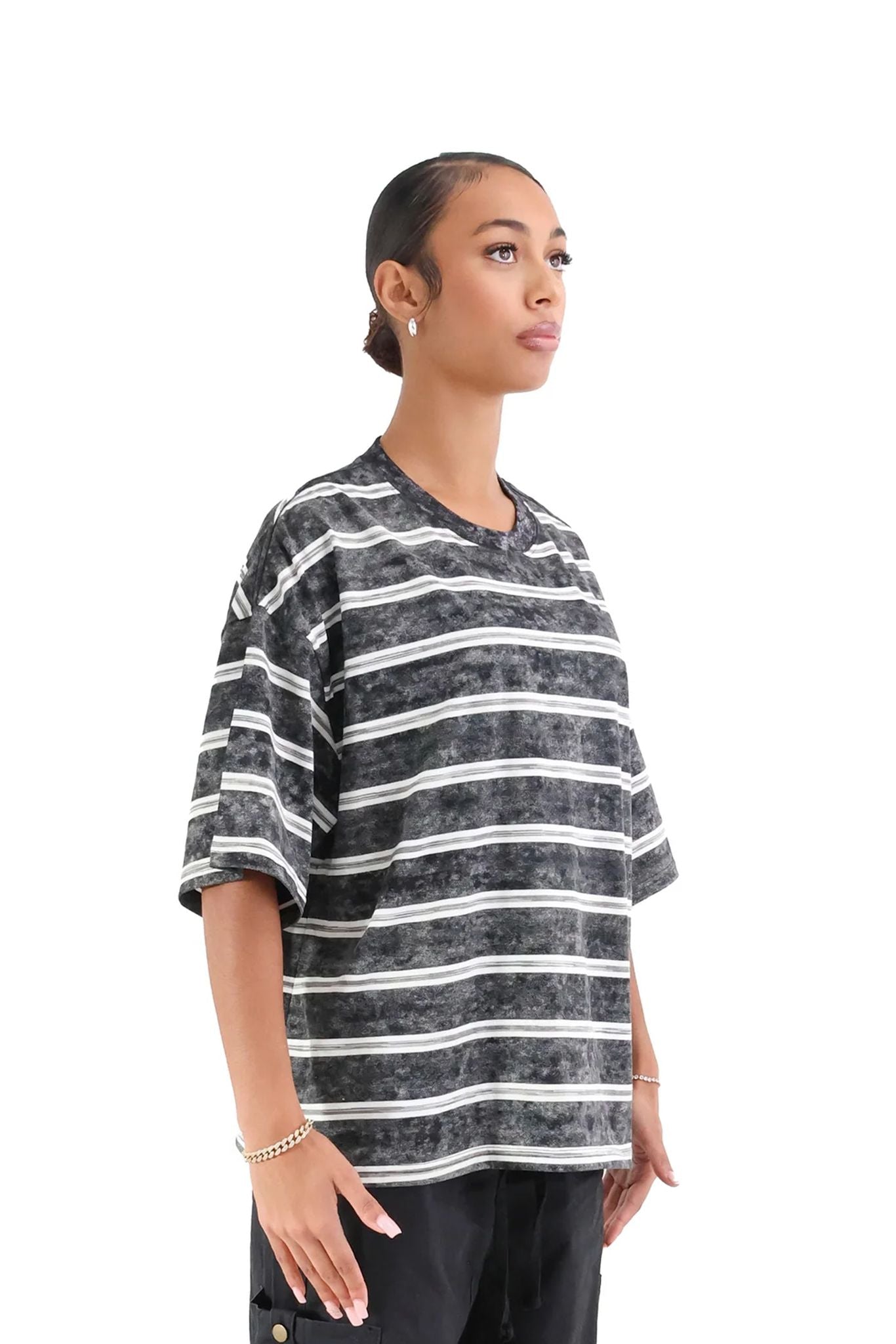 Retro Striped T-Shirt 260GSM female front