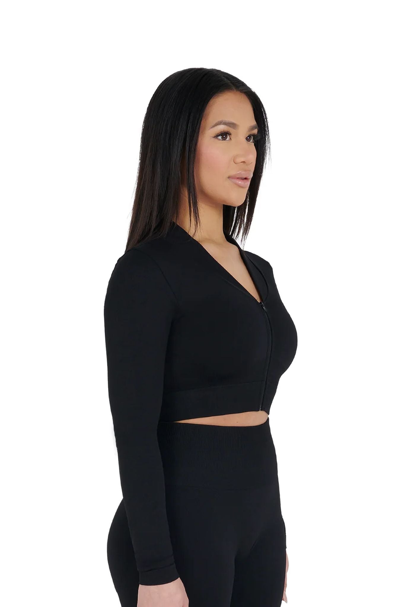 Seamless Cropped Zip Jacket black front